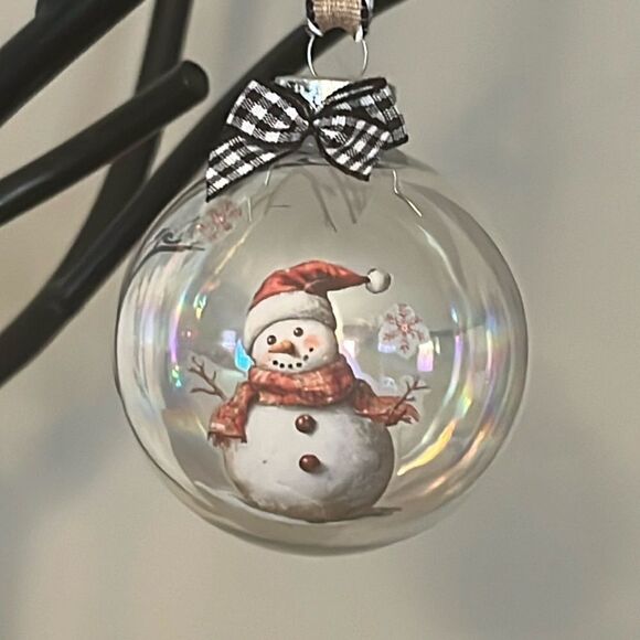 Upcycled Clear Glass Ornaments 3 Different Christmas Balls Sign Frosty Floral - Picture 9 of 15
